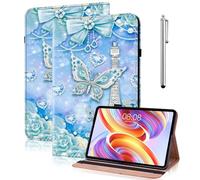 YiChZhe Case for Samsung Galaxy Tab A9 Plus 2023 PU Leather Protective Case with Stylus Pen & Card Slot, Wallet Cover Case Tablet Case Compatible with SM-X210/X215/X216 Butterfly Tower