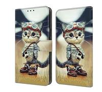 YiChZhe Phone Case for Samsung Galaxy S25 FE PU Leather Magnetic Flip Cover with Card Slots Protective Wallet Case, Naughty Cat