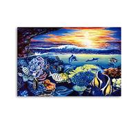 YICIMAOYI Marine Life, Dolphins, Fish, Corals, Sea, Sunset, Turtles Poster Decorative Painting Canvas Wall Posters And Art Picture Print Modern Family Bedroom Decor Posters 08x12inch(20x30cm)