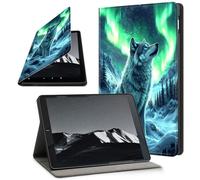 YICKLMNP Case for iPad Pro 11 Inch M4 2024- Auto Wake/Sleep PU Leather Stand Cover,Multi-Angle Viewing,Snow Wolf Green Aurora