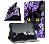 YICKLMNP Case for Samsung Galaxy Tab A9+ 10.9" 2023 - Auto Wake/Sleep PU Leather Stand Cover,Multi-Angle Viewing,Black Cat Purple Flower