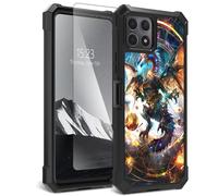 YICKLMNP Compatible for Boost Mobile Celero 5G Plus 2023 Case with Tempered Glass Screen Protector,Dual Layer TPU Soft Silicone Shockproof Protective Cover,Epic Mech Dragon Design