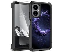 YICKLMNP for Boost Mobile Celero 5G SC 2024 Case,with Tempered Glass Screen Protector,Dual Layer TPU Soft Silicone Shockproof Protective Cover,Flowers Crescent Moon Design