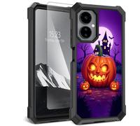 YICKLMNP for Boost Mobile Celero 5G SC 2024 Case,with Tempered Glass Screen Protector,Dual Layer TPU Soft Silicone Shockproof Protective Cover,Pumpkin Haunted House Design