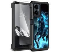 YICKLMNP for Cricket Icon 2026/AT&T Propel 3 5G Case with Tempered Glass Screen Protector,Dual Layer TPU Soft Silicone Shockproof Protective Cover,Galloping Black Horse