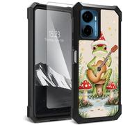 YICKLMNP for Cricket Magic 2 5G 2024/ATT Propel 2 5G Case,with Tempered Glass Screen Protector,Dual Layer TPU Soft Silicone Shockproof Protective Cover,Cute Frog Mushroom Design