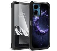 YICKLMNP for Cricket Magic 2 5G 2024/ATT Propel 2 5G Case,with Tempered Glass Screen Protector,Dual Layer TPU Soft Silicone Shockproof Protective Cover,Flowers Crescent Moon Design