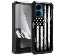 YICKLMNP for Cricket Magic 2 5G 2024/ATT Propel 2 5G Case,with Tempered Glass Screen Protector,Dual Layer TPU Soft Silicone Shockproof Protective Cover,Black White USA Flag Design