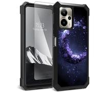 YICKLMNP for Cricket Outlast 5G 2024//ATT Motivate Pro Case,with Tempered Glass Screen Protector,Dual Layer TPU Soft Silicone Shockproof Protective Cover,Flowers Crescent Moon Design