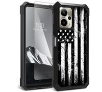 YICKLMNP for Cricket Outlast 5G 2024//ATT Motivate Pro Case,with Tempered Glass Screen Protector,Dual Layer TPU Soft Silicone Shockproof Protective Cover,Black White USA Flag Design