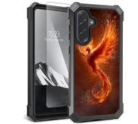 YICKLMNP for Samsung Galaxy A36 5G Case with Tempered Glass Screen Protector,Dual Layer TPU Soft Silicone Shockproof Protective Cover,Fire Phoenix Rising Art Design