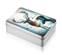 YICKLMNP Metal Tin Box with Lid - 3.5" x 2.4" x 0.7" Rectangular Tinplate Container for Home Organization,Craft Supplies,Travel Essentials & Small Item Storage,Deer Mist Forest Design