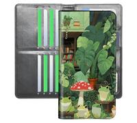 YICKLMNP Ultra Slim Wallet for Women & Men,RFID Blocking Travel Wallet with Large Capacity,Passport Holder,Credit Card Organizer for Cash,Tickets, Green Plant Cute Frog, 7.95" x4.33" x0.9