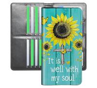 YICKLMNP Ultra Slim Wallet for Women & Men,RFID Blocking Travel Wallet with Large Capacity,Passport Holder,Credit Card Organizer for Cash,Tickets, Sunflower Wood Grain, 7.95" x4.33" x0.9