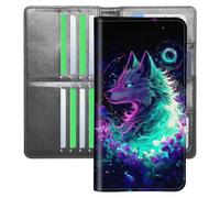 YICKLMNP Ultra Slim Wallet for Women & Men,RFID Blocking Travel Wallet with Large Capacity,Passport Holder,Credit Card Organizer for Cash,Tickets, Cool Wolf, 7.95" x4.33" x0.9", Contemporary