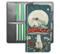 YICKLMNP Ultra Slim Wallet for Women & Men,RFID Blocking Travel Wallet with Large Capacity,Passport Holder,Credit Card Organizer for Cash,Tickets, Frog Mushroom Moon, 7.95" x4.33" x0.9", Contemporary