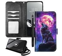 YICKLMNP Wallet Case for Blu View 5 - RFID Blocking,Shockproof,Card Slots,Wrist Strap,PU Leather Cover with Magnetic Closure & Multi-Angle Stand,Howling Wolf Moon-2