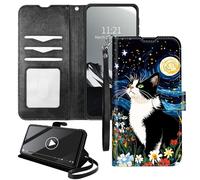 YICKLMNP Wallet Case for Cricket Debut S2/AT&T Calypso 4 - RFID Blocking,Shockproof,Card Slots,Wrist Strap,PU Leather Cover with Magnetic Closure & Multi-Angle Stand,Black Cat Starry Sky