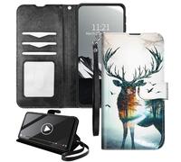 YICKLMNP Wallet Case for Cricket Debut S2/AT&T Calypso 4 - RFID Blocking,Shockproof,Card Slots,Wrist Strap,PU Leather Cover with Magnetic Closure & Multi-Angle Stand,Deer Mist Forest