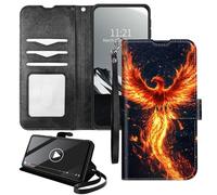 YICKLMNP Wallet Case for Cricket Icon 4 - RFID Blocking,Shockproof,Card Slots,Wrist Strap,PU Leather Cover with Magnetic Closure & Multi-Angle Stand,Bathing Fire Phoenix