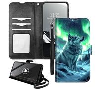 YICKLMNP Wallet Case for Cricket Icon 6/AT&T Verge - RFID Blocking,Shockproof,Card Slots,Wrist Strap,PU Leather Cover with Magnetic Closure & Multi-Angle Stand,Snow Wolf Green Aurora