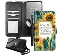 YICKLMNP Wallet Case for iPhone 15 Pro - RFID Blocking,Shockproof,Card Slots,Wrist Strap,PU Leather Cover with Magnetic Closure & Multi-Angle Stand,Sunflowers Bible Verse