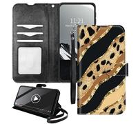 YICKLMNP Wallet Case for Moto Edge 2024 - RFID Blocking,Shockproof,Card Slots,Wrist Strap,PU Leather Cover with Magnetic Closure & Multi-Angle Stand,Leopard Glitter-2