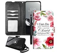 YICKLMNP Wallet Case for Moto G Power 2025 - RFID Blocking,Shockproof,Card Slots,Wrist Strap,PU Leather Cover with Magnetic Closure & Multi-Angle Stand,Pink Flower Quotes