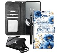 YICKLMNP Wallet Case for Moto G Power 2025 - RFID Blocking,Shockproof,Card Slots,Wrist Strap,PU Leather Cover with Magnetic Closure & Multi-Angle Stand,Bule Flower Quotes