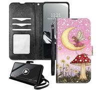 YICKLMNP Wallet Case for Moto G Power 2025 - RFID Blocking,Shockproof,Card Slots,Wrist Strap,PU Leather Cover with Magnetic Closure & Multi-Angle Stand,Mushroom Moon Pink
