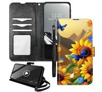 YICKLMNP Wallet Case for Moto G85/S50 Neo - RFID Blocking,Shockproof,Card Slots,Wrist Strap,PU Leather Cover with Magnetic Closure & Multi-Angle Stand,Sunflower Blue Butterfly