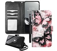 YICKLMNP Wallet Case for Moto G85/S50 Neo - RFID Blocking,Shockproof,Card Slots,Wrist Strap,PU Leather Cover with Magnetic Closure & Multi-Angle Stand,Pink Butterfly