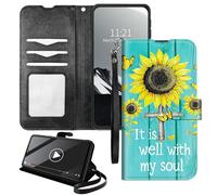 YICKLMNP Wallet Case for Moto G85/S50 Neo - RFID Blocking,Shockproof,Card Slots,Wrist Strap,PU Leather Cover with Magnetic Closure & Multi-Angle Stand,Sunflower Wood Grain