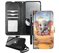 YICKLMNP Wallet Case for Moto G85/S50 Neo - RFID Blocking,Shockproof,Card Slots,Wrist Strap,PU Leather Cover with Magnetic Closure & Multi-Angle Stand,Cute Elephant