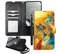 YICKLMNP Wallet Case for Moto G85/S50 Neo - RFID Blocking,Shockproof,Card Slots,Wrist Strap,PU Leather Cover with Magnetic Closure & Multi-Angle Stand,Abstract Golden Cats