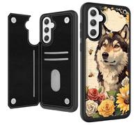 YICKLMNP Wallet Case for Samsung Galaxy A17 5G,PU Leather Flip Phone Cover with Card Holder,Kickstand,Magnetic Closure,Full Protection,Wolf Sunflower Flowers Design