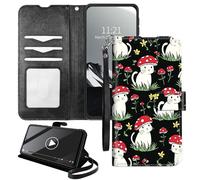 YICKLMNP Wallet Case for Samsung Galaxy S25 - RFID Blocking,Shockproof,Card Slots,Wrist Strap,PU Leather Cover with Magnetic Closure & Multi-Angle Stand,Red Mushroom Head Cats