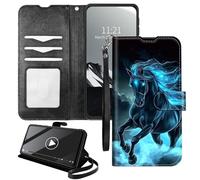 YICKLMNP Wallet Case for T-Mobile Revvl 6 Pro/6X Pro/T Phone Pro 5G - RFID Blocking,Shockproof,Card Slots,Wrist Strap,PU Leather Cover with Magnetic Closure & Multi-Angle Stand,Galloping Black Horse
