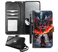YICKLMNP Wallet Case for UMIDIGI A13/A13 Pro 4G/A13S - RFID Blocking,Shockproof,Card Slots,Wrist Strap,PU Leather Cover with Magnetic Closure & Multi-Angle Stand,Fire Dragon Warrior