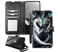 YICKLMNP Wallet Case for UMIDIGI A13/A13 Pro 4G/A13S - RFID Blocking,Shockproof,Card Slots,Wrist Strap,PU Leather Cover with Magnetic Closure & Multi-Angle Stand,Black White Dragons