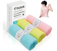 Yiclick Exfoliating Washcloth Towel [3 Pack], Japanese Bath Scrubber for Body, Korean Back Washer for Shower, African Loofah Sponge Brush (Colors)