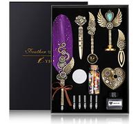 YICMY Quill Pen and Ink Set, Feather Calligraphy Mechanical Gears & Wings Design with Wax Seal Stamp Antique Stationery Gift for Handwriting Lovers Birthday Christmas Valentine’s Day