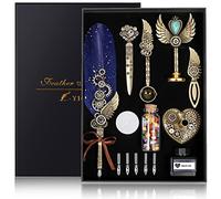 YICMY Quill Pen and Ink Set, Feather Pen Calligraphy Set, Mechanical Gears Design Quill Pen with Wax Seal Stamp Set, Stationery Gift for Handwriting Lovers Birthday Christmas Valentine’s Day