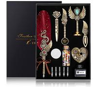 YICMY Quill Pen and Ink Set, Feather Pen Calligraphy Set, Mechanical Gears Wings Design with Wax Seal Stamp Set, Gifts for Handwriting Lovers Birthday Christmas Valentine’s Day