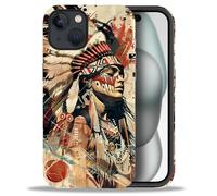 yicomon Compatible with iPhone 15 Case, Native American Woman Tribal Pattern Print Matte Phone Case Durable Fashion Funny Liquid Silicone Case Soft Anti-Scratch Shockproof Protective Cover