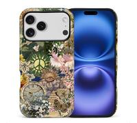 yicomon Compatible with iPhone 17 Pro Case, Retro Green Plant Sun Collage Pattern Print Matte Phone Case Durable Fashion Funny Liquid Silicone Case Soft Anti-Scratch Shockproof Protective Cover