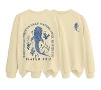 Yicool Christian Sweatshirts for Women Whale Shark Hoodie Jesus God Bible Verse Pullover Religious Faith Sweater, Beige, S