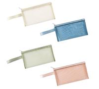 Yicoovey Set of 4 Transparent Pencil Cases, 22 x 12 cm, Mesh Pockets with 11 cm Handle, School Supplies (Navy/Army Green/Brick Red/Beige), multicoloured, None specific