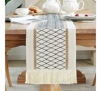 Yicorgard Boho Table Runner 95 Inches Long Kitchen Dining Rustic Table Decoration for Home Party Décor Farmhouse Table Runner with Tassels Black,12*95 Inches