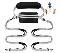 Yicostar Hands Free Dog Collar with Pouch, Double Dog Leash, Retractable Elastic with Double Padded Handles, Waist Strap for Dogs Walking, Dog Running Leash,